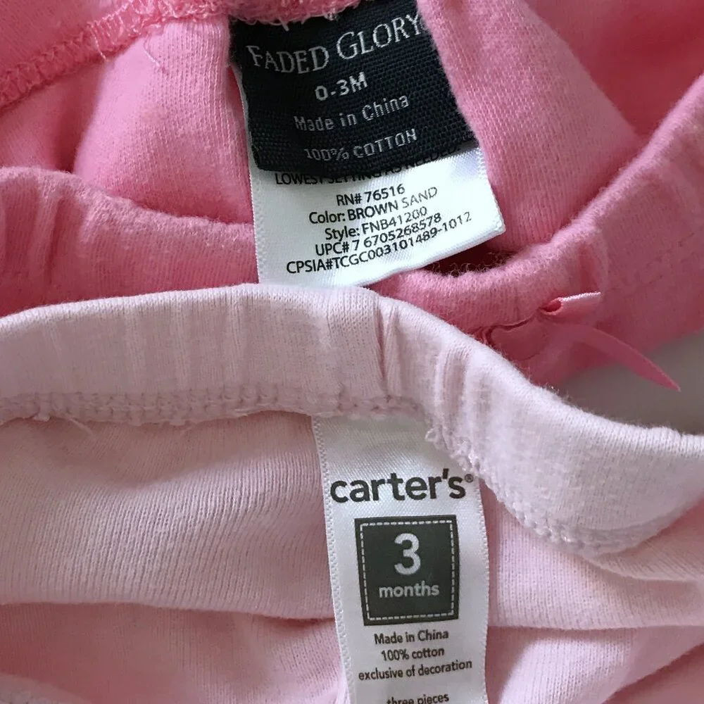 Carters and Faded Glory Pink Jogger Pants Bundle Infant Girl 0-3 mos